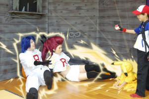 Pikachu thunderbolt attack on Team Rocket